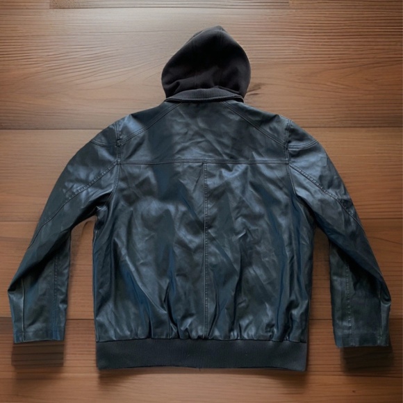 NWT GIII SEAN JOHN Mens XXL Brown Faux Leather Removable Hooded Bib Lined Jacket - Picture 5 of 14